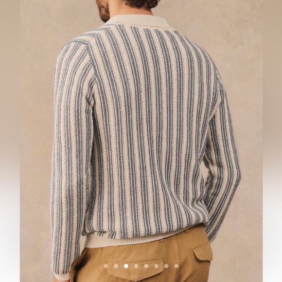 Octobre Editions (Sezane) Alessio Men's Striped Cardigan - Blue and Cream - Picture 3 of 8